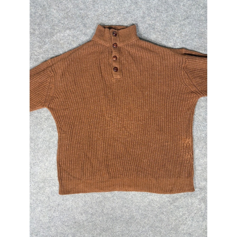 Weatherproof Vintage Mens Large Brown Acrylic Knit Mock Neck Button Sweater L - Picture 2 of 11